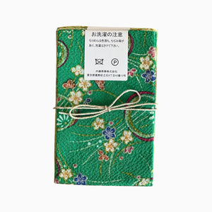 Gold / Silver Printed Japanese Crepe Fabrics - Yuzen pattern in Green
