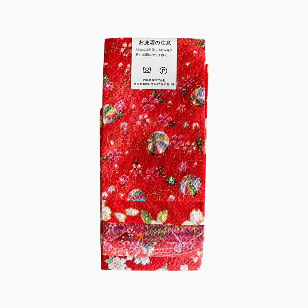 Gold / Silver Printed Japanese Crepe Fabrics - Yuzen pattern in Red