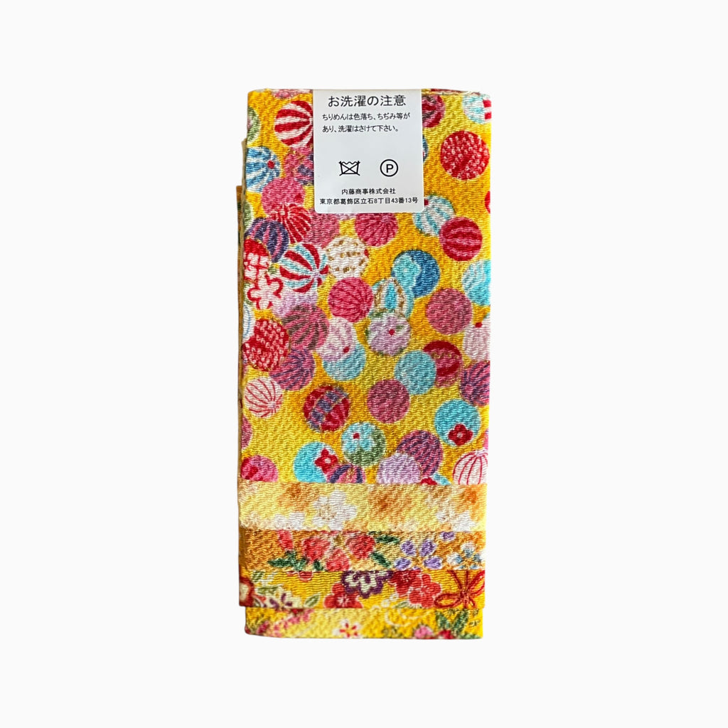 Gold / Silver Printed Japanese Crepe Fabrics - Yuzen pattern in Yellow