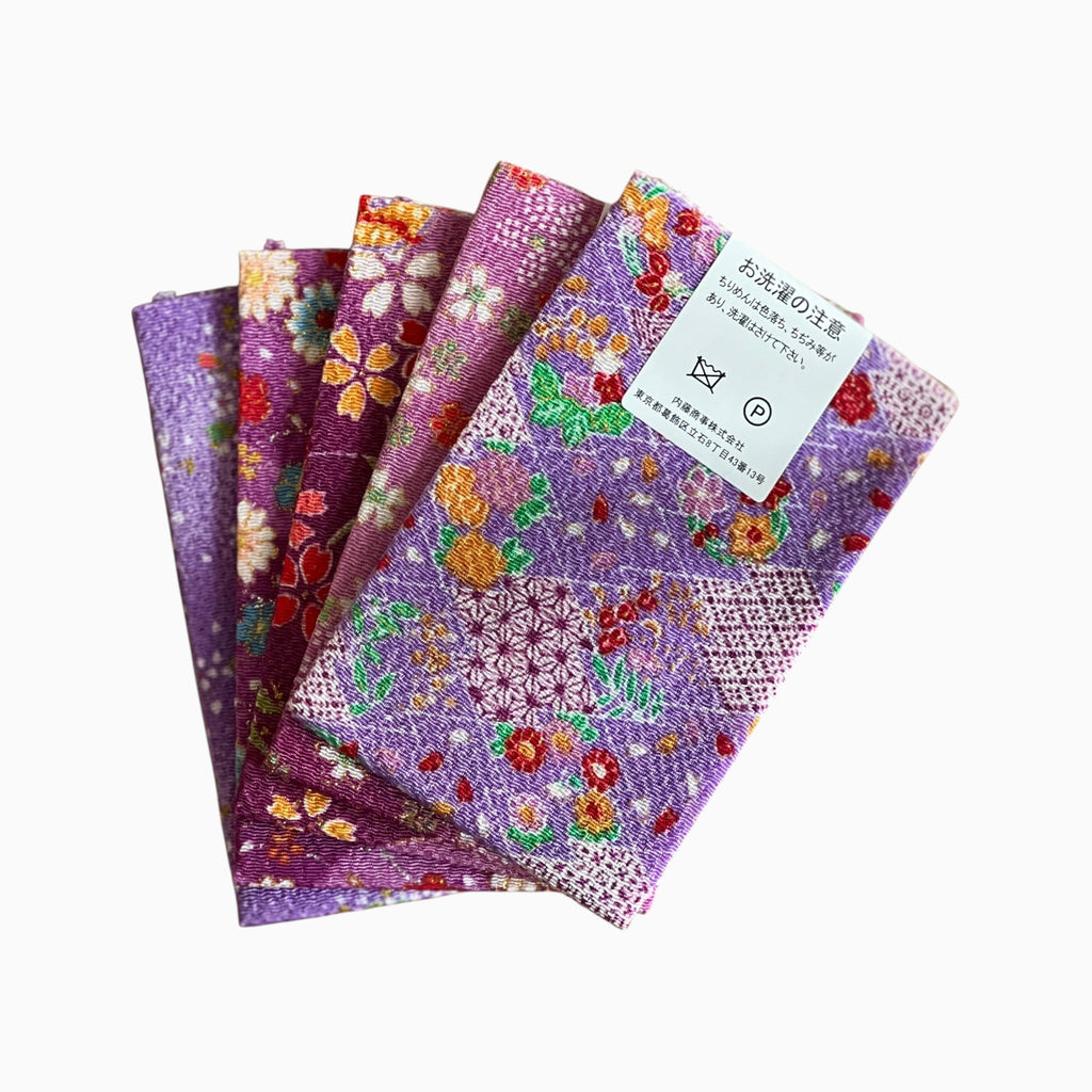 Gold / Silver Printed Japanese Crepe Fabrics - Yuzen pattern in Purple