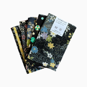 Gold / Silver Printed Japanese Crepe Fabrics - Yuzen pattern in Black