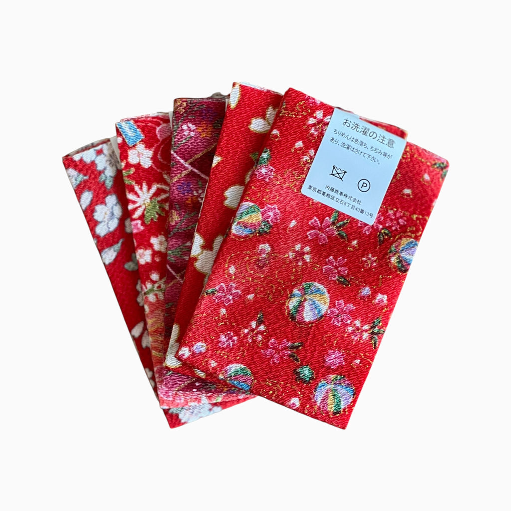 Gold / Silver Printed Japanese Crepe Fabrics - Yuzen pattern in Red