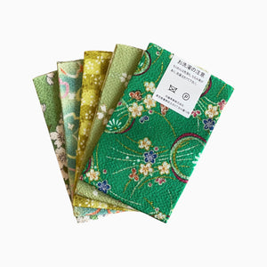 Gold / Silver Printed Japanese Crepe Fabrics - Yuzen pattern in Green