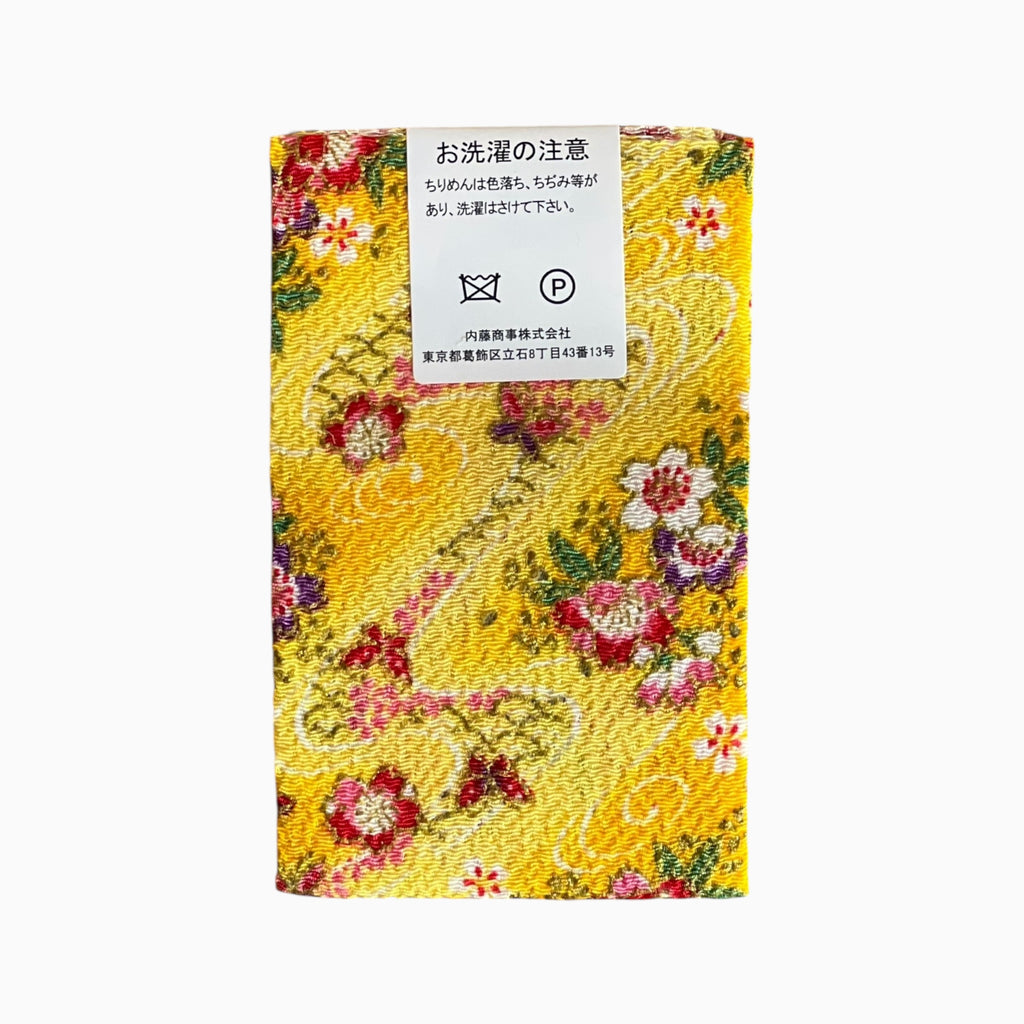 Gold / Silver Printed Japanese Crepe Fabrics - Yuzen pattern in Yellow
