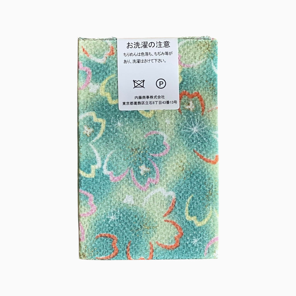 Gold / Silver Printed Japanese Crepe Fabrics - Yuzen pattern in Green