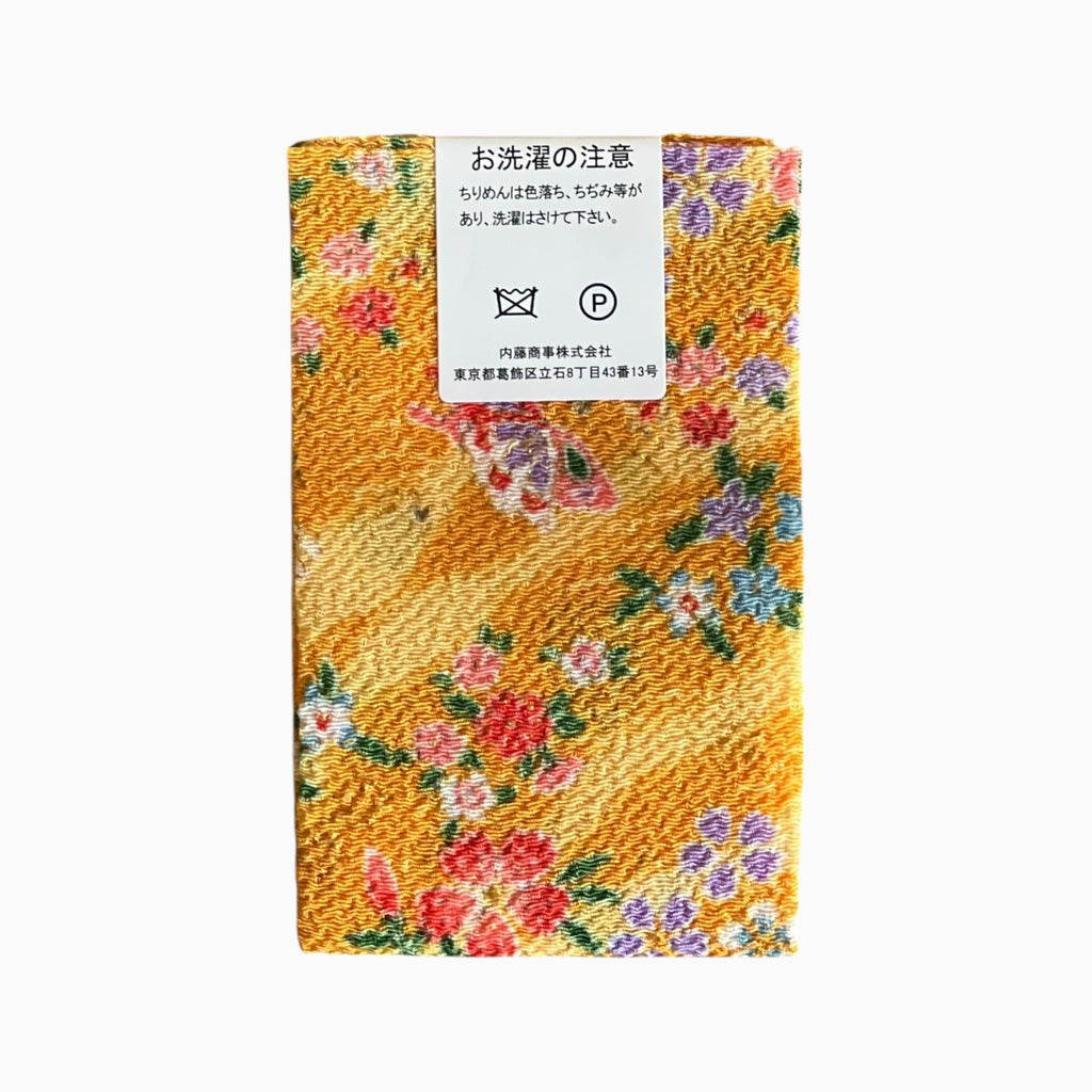 Gold / Silver Printed Japanese Crepe Fabrics - Yuzen pattern in Yellow