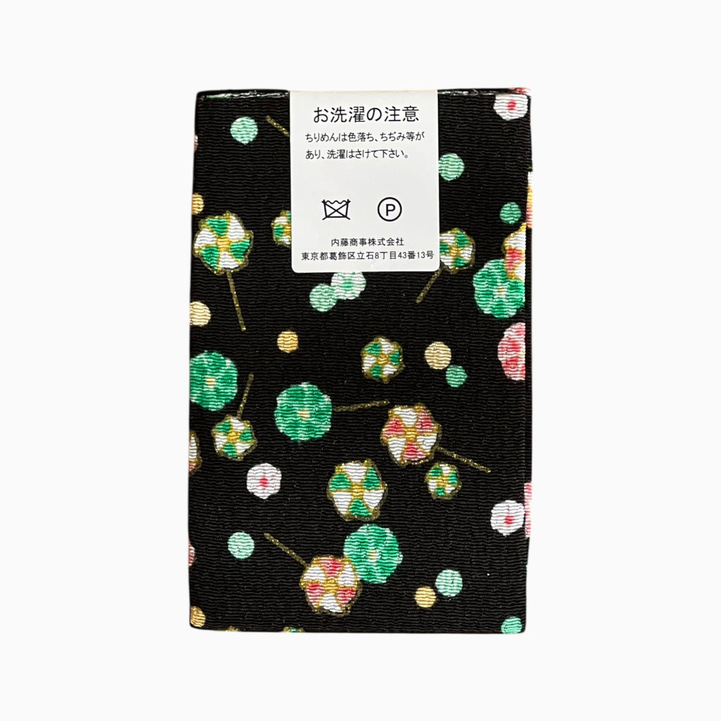 Gold / Silver Printed Japanese Crepe Fabrics - Yuzen pattern in Black