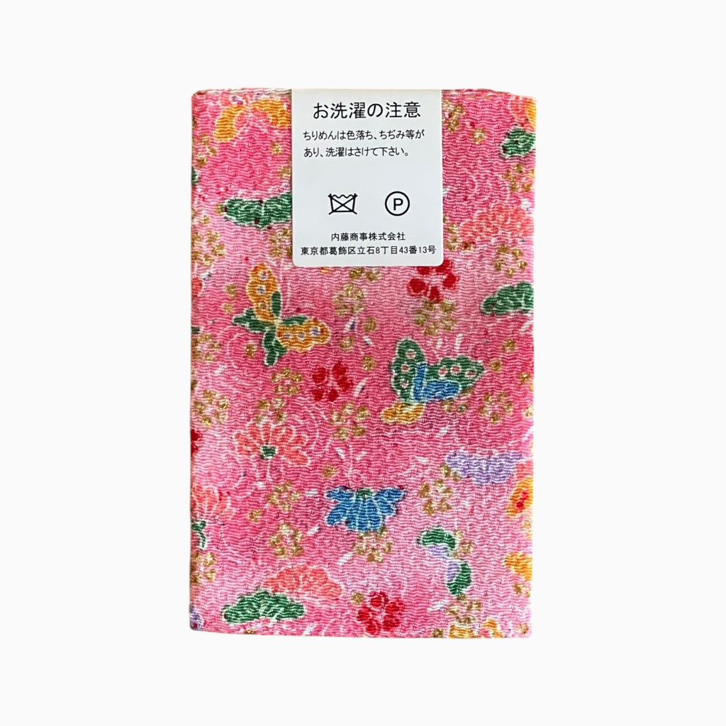 Gold / Silver Printed Japanese Crepe Fabrics - Yuzen pattern in Pink