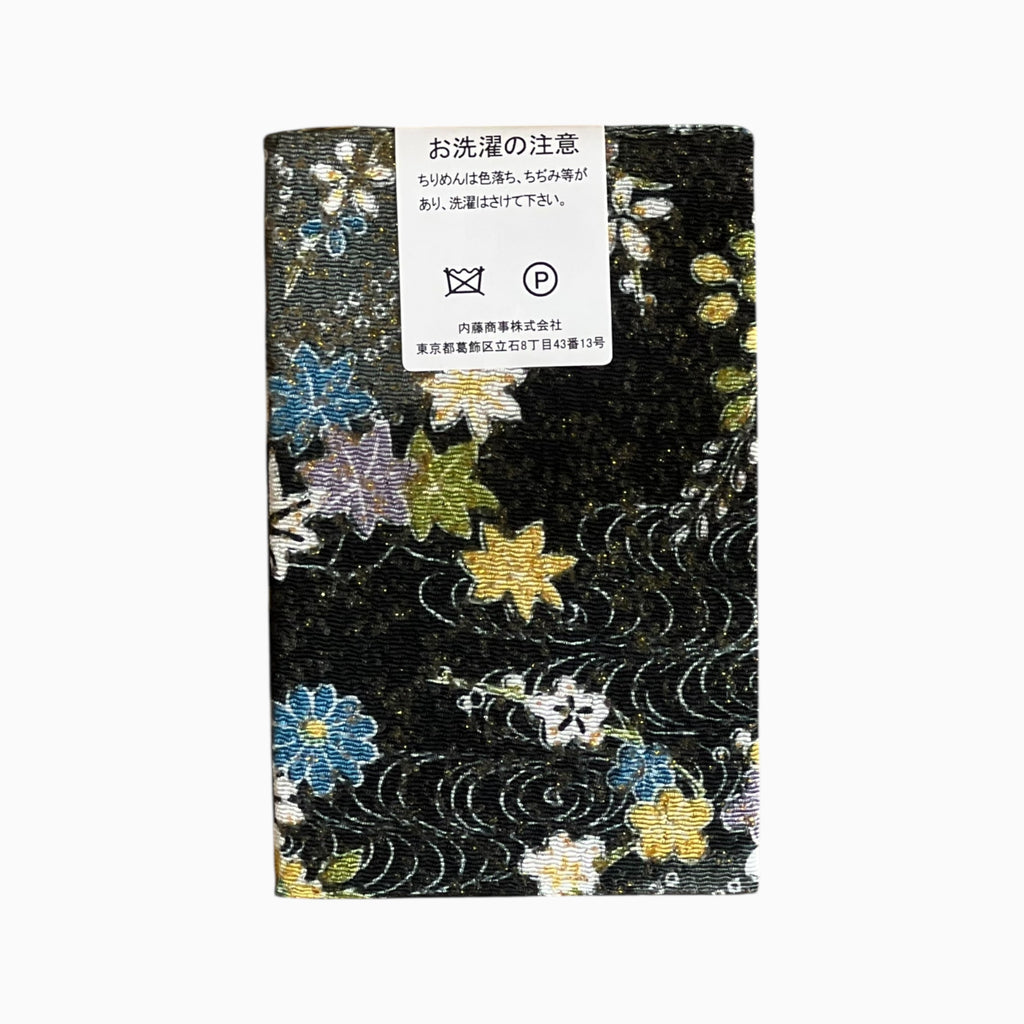 Gold / Silver Printed Japanese Crepe Fabrics - Yuzen pattern in Black